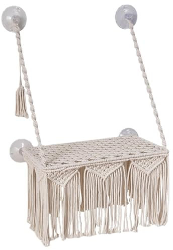 Cat Window Bed - Suction Cup Beds, Window Mounted Shelf | Cat Macrame Bed Window Hammok Pet Knitted Toys, Kitten Boho Sunbathing Pet Tapestry Cotton Rope Swing Hanging Chair For Bedroom Living Room