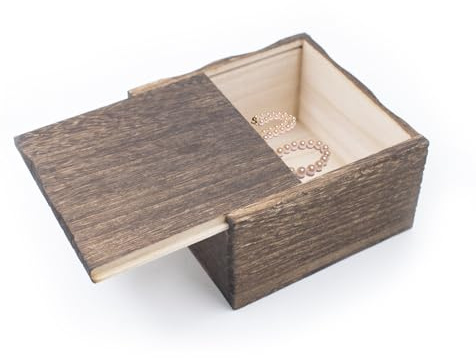 QoTang Kleine Holzkiste Geschenk mit Schiebedeckel,Holzkiste mit Deckel Quadratische Schmuckschatulle aus Holz Vintage Keepsake Geschenkbox 10,5 x 10,5 x 6 cm