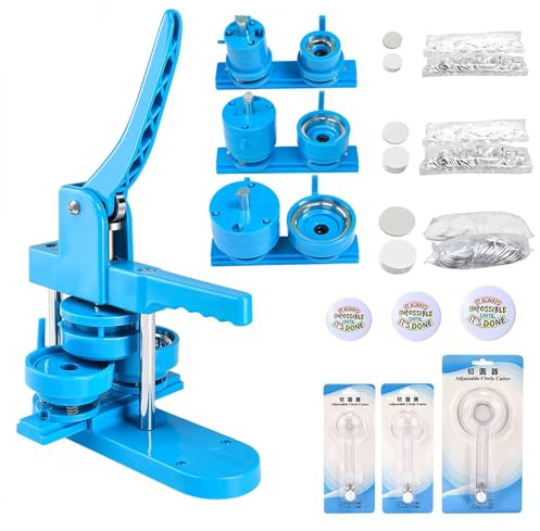 Button Maker Machine, 25 mm/32 mm/58 mm fai da te per badge fai da te, kit stampa badge personalizzato con 300 pezzi di parti di bottoni per regali Pin Maker, blu