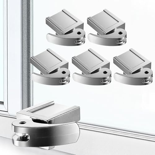 5 Pack Sliding Window Locks, Adjustable Security for Vertical & Horizontal Windows, Easy Install, Fits 1/16 inch to 7/8 inch Wide Rail, Enhanced Safety for Home & Office (Silver)