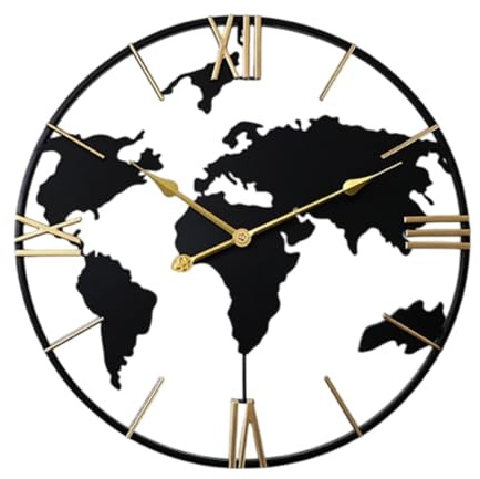 Reloj de Pared Moderno con diseño Decorativo de patrón Mundial, fácil de Leer, práctico y Moderno Reloj analógico con Movimiento silencioso para baño de Hotel.