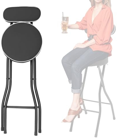 Sgabello Pieghevole Portatile, Sedia Da Bar Salvaspazio, Sgabelli Alti Da Bar Pieghevoli Con Schienale, Sedia Ad Altezza Banco, Altezza Seduta 55/60/65/70/75cm, Può Sopportare 150 Kg(Black,H60cm)