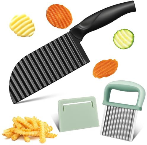 Holtrae 2 Stück Wellenschneider,Edelstahl Wellenmesser Riffelmesser für Pommes,Crinkle Cutter,Crinkle Cutter mit Schutzhülle,Wellenmesser Edelstahl+ Crinkle Cutter,für Obst,Gemüse,Salat