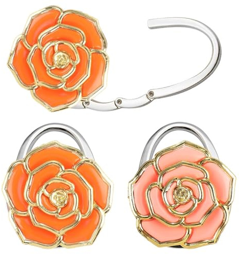 Tisch Handtaschenhalter Haken, 2 Taschenhalter für Tisch Faltbare Antirutsch Taschenhaken Halterung Taschen Aufhänger für Handtaschen In Der Schreibtisch Büro Restaurant Aufhänger bis 5Kg(Orange+Pink)