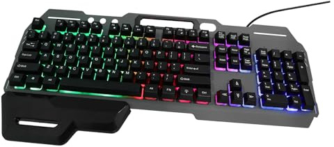 Kisangel Clavier Filaire à 104 Touches Rétroéclairé LED pour Gamer, Clavier USB Pleine Taille Ergonomique avec Repose-Poignets Amovible, Accessoire de Bureau et Jeu Vidéo, Compatible Pc,