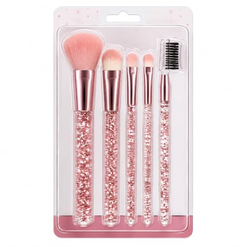 Set Pennelli Trucco, 5 Pezzi, Pennelli per Cipria, Fard e Ombretto, Set Make-up con Setole Sintetiche e Manico Ergonomico, Colore Assortito Rosa o Giallo