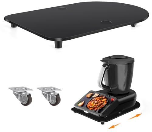 Acryl Gleitbrett für Thermomix TM7 – Mit 360° Rollen + Rutschfest Gummifüße des Schnelles Bewegen/Sicheren Stand, Die Arbeitsplatte Nicht Zerkratzen, Zubehör für Thermomix TM7（Schwarz）