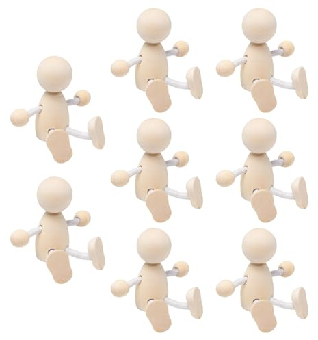 wlsvega Set di 8 Piccola Figura di Legno - Omini Legno Fai-da-Te - Figure In Legnoda Dipingere - Statuine InLegno Grezzo da Personalizzare,Ideali per La Pittura Artistica E la Decorazione Creativa