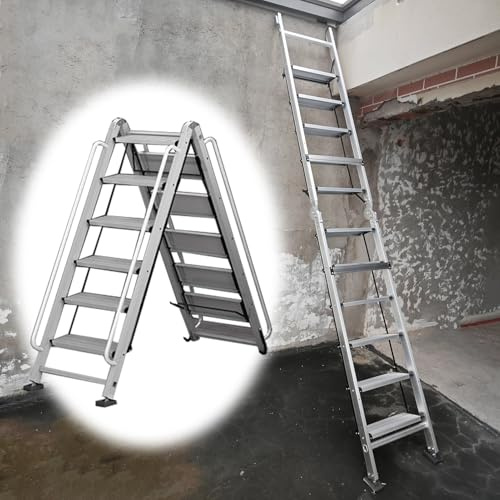Folding Attic Stairs Ladder, Space-Saving Loft Staircase for Basement/Roof/Window Well, Climbing Fire Escape Ladder