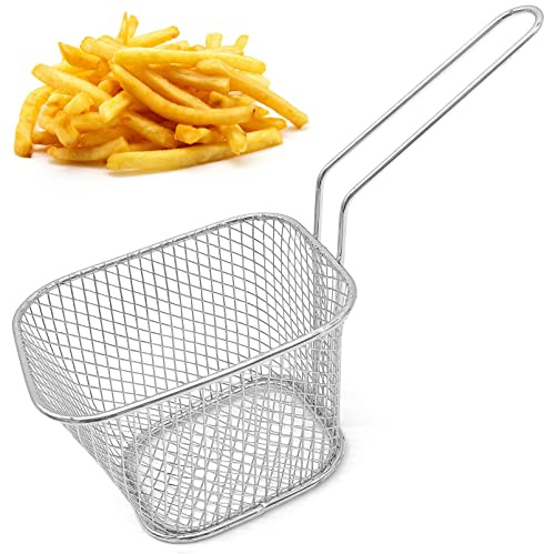 Pommes korgar, 5 stycken friteringskorgar, små rostfritt stål, fritöskorgar, mini pommeskålar för servering med handtag för pommes frites, räkor och lökringar