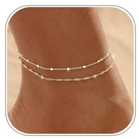 Tasiso Ankle Bracelets for Women 14K Gold Plated Waterproof Beaded Anklets