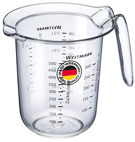 Westmark Jarra medidora, Escalas de medición multilingües y varias unidades de medida, Volumen de llenado: 0,5 l, Plástico, Transparente, 30642270