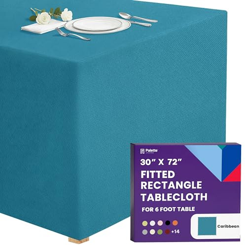 Gee Di Moda Fitted Tablecloth - 72 x 30 Inch Caribbean Floor-Length Fitted Table Cloth for 6 Foot Rectangle Table, Heavy Duty Washable Fabric for Parties, Dinner, Weddings, Baby Shower & Trade Show