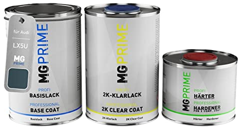 MG PRIME Autolack Dose Set für Audi LX5U / X5U / T6 Topasblau Metallic/Bleu Topaze Nacre Basislack 2K Klarlack Härter spritzfertig 2,5L