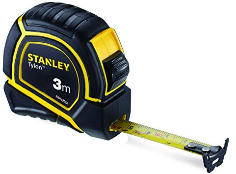 STANLEY STHT43066-12 Tylon - Cinta métrica de 3 m, hoja de 13 mm de ancho, funda de goma resistente a los impactos, gancho de doble extremo, agarre antideslizante, mecanismo de retracción de cuchilla