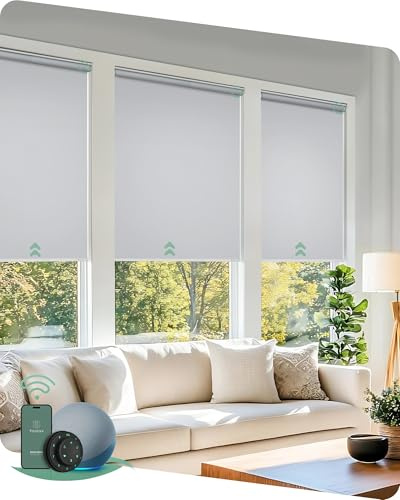 Yoolax Motorized Blinds with Remote, Blackout Smart Roller Shades Work with Alexa, Google, Apple Homekit, Custom Waterproof Automatic Shades with Voice Control for Dining Room (Vinyl White)