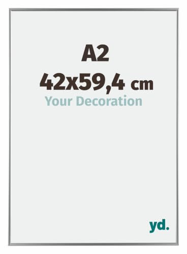 Your Decoration - Bilderrahmen DIN A2 42x59,4 cm - Silber Hochglanz - Bilderrahmen aus Kunststoff mit Acrylglas - Antireflex - DIN A2 42x59,4 Rahmen - Evry