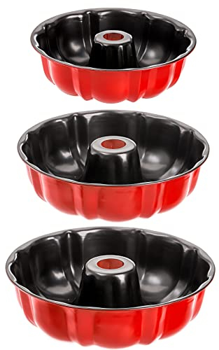 Tosnail 3 Stück Gugelhupfform, Antihaftbeschichtet Napfkuchenform, Rund Guglhupfbackform Stahlblech Backform - Ø 20cm, 23cm, 24cm, Rot