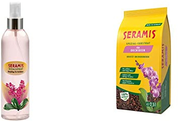 Seramis Vitalspray für Orchideen, 250 ml – Pflanzenpflege für Orchideen & Spezial-Substrat für Orchideen, 2,5 l – Orchideensubstrat mit Tongranulat und Pinienrinde, Gelb