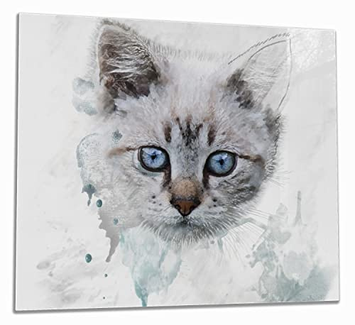 Wallario Herdabdeckplatte/Spritzschutz aus Glas, 1-teilig, 60x52cm mit 8mm hohen Füßen, für Ceran- und Induktionsherde, Katze in Wasserfarben gemalt