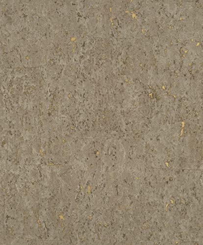 Rasch Tapet 538342 – gyllene fibertapet med korkutseende i industriell design från Curiosity kollektionen – 10,05 m x 0,53 m (L x B)