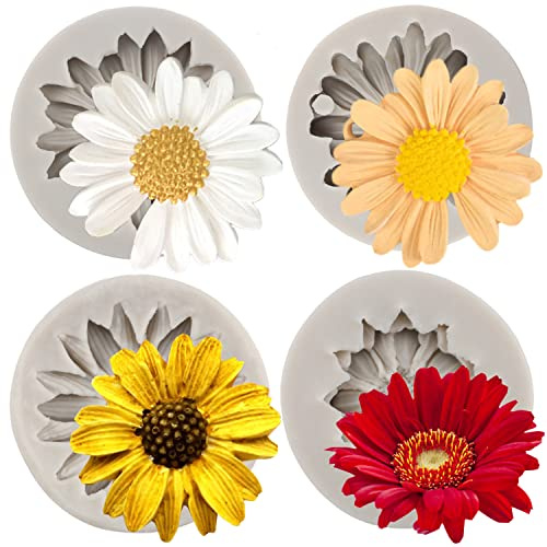 Sijiangmold Chrysanthemen-Silikonform Gänseblümchen-Fondantformen für Kuchendekoration, Cupcake-Aufsätze, Süßigkeiten, Polymerton, Schokolade, Gummipaste, 4 Stück