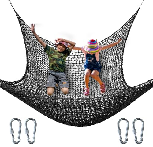 nets Tribe Kids Climbing Cargo Net, 6.5 * 9.8 ft Playground Safety Net, Polyester Double Layers Net Bridge for Inside, Outside, Backyard,Tree House, Obstacle Training, Monkey Bar, Black (6.5 * 9.8)
