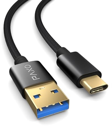 PAXO USB C-kabel 0,3 m, 10 Gbit/s (1,25 Gbyte/s), USB 3.2 Gen2 (3.0, 3.1), USB typ C-laddningskabel och -datakabel, svart