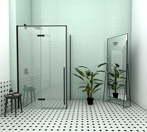 ECOLAM® Duschkabine Eckdusche CARLA schwarz Klarglas transparent Rechteck 80 x 120 x Höhe 195 cm bodengleich Schwingtür LINKS
