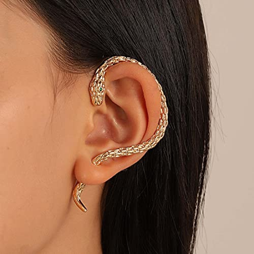 Cubahop 1-Paar Punk Vintage Schlange Ohr Manschetten Piercing Ohr Manschette Ohrringe Kletterer Ohr Wrap Gothic Übertriebenen Ohrring für Frauen und Mädchen (Gold)