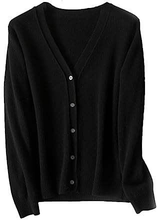 Bollrllr 2023 Maglione da donna in cashmere cardigan a maniche lunghe maglione vintage maglione caldo in cashmere, Nero , M