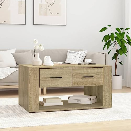 puraday Couchtisch Sonoma-Eiche 80x50x40 cm Wohnzimmer Möbel Industrial Couchtisch mit Schubladen Holzwerkstoff