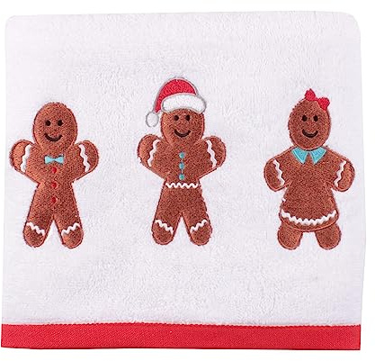 Fusion - Gingerbread Man Hand Towels 2 Pack (50 x 90cm) - Soft Fluffy 100% Cotton - Embroidery Gingerbread Hand Towels - Christmas Bathroom Towels
