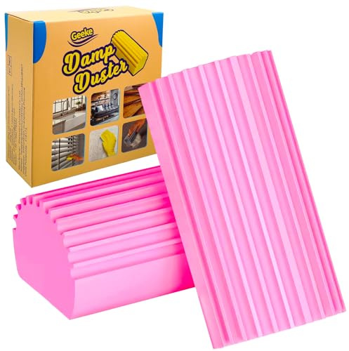 Geeke 2 Pièces Damp Duster - Éponge Magique de Nettoyage - Piège la poussière et se rince Facilement (Rose)