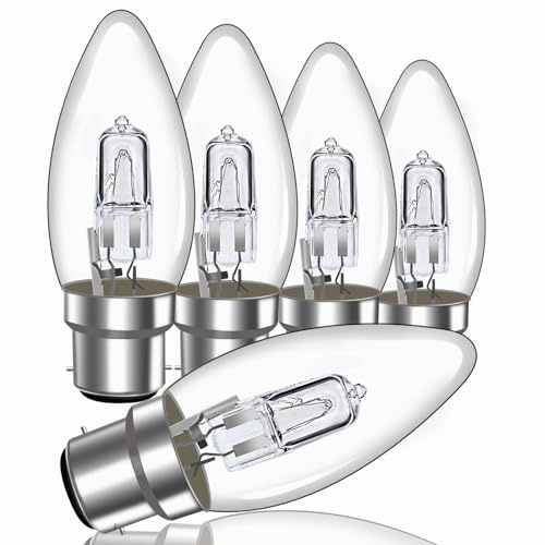 Caldarax 28W B22 Candle Bulbs Dimmable C35 Bayonet Cap Candle Bulbs 350LM Warm White 2700K, B22 BC Clear Candle Light Bulbs for Chandeliers, Wall Lights, Desk Lamps, AC 230V, Pack of 5