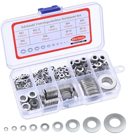 Set assortito di rondelle in acciaio inossidabile con 9 dimensioni - 684 pezzi, rondelle piane e rondelle di sicurezza