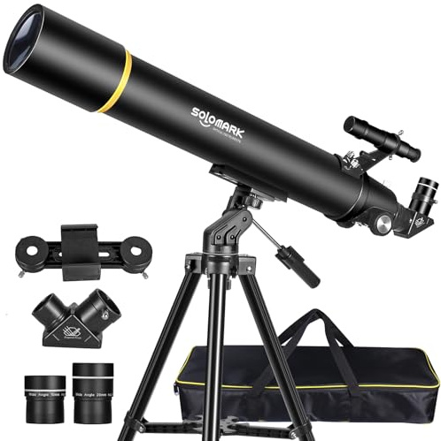 SOLOMARK Telescopi per adulti Astronomia, 80mm Apertura 900mm Refractor Telescope per bambini, principianti, telescopi da viaggio compatti e portatili con custodia