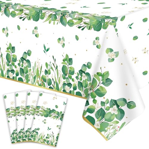 Dvaorc 4 pièces vert sauge feuille d'eucalyptus nappe sauge verdure feuilles vertes nappe rectangulaire verdure nappes bébé douche anniversaire jungle mariage fête décoration 86 x 51 IN