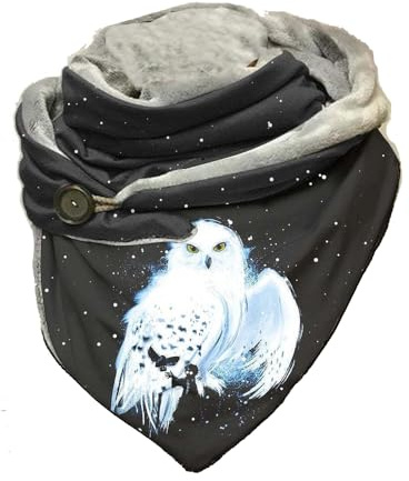 Hiseng Damen Schals Groß Dreieck Winter Dreieckstuch, Tier Drucken Warmer Winterschal Herbstschal Lieblingsschal Scarf Soft Wrap Lange Stola, mit Button (Eule)