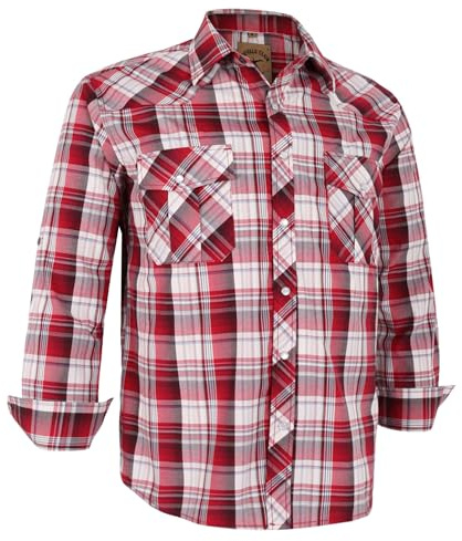 Dctop Herren Western Hemd Langarm mit Druckknöpfen, kariert Regular Fit Freizeithemd, bügelleicht geeignet für Business und Freizeit