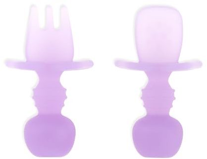 Bumkins Chewtensils - Set forchetta/cucchiaio in silicone per neonati, colore: viola gelatina