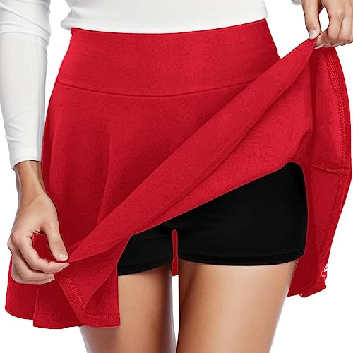 Rock mit Hose Drunter -Tennisrock Damen,Sport Rock mit Shorts Integriert Tennis Rock Frauen Bequem Hosenrock Sommer Minirock Golfrock Workout Running Rock Einfarbig Sommerrock Faltenrock Knielang