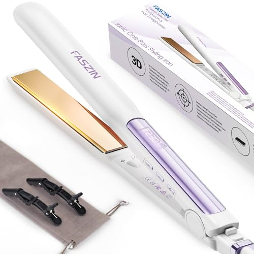 Faszin Ionic Hair Straighteners, 20S Fast Heat Up Flat Iron, Titanium Plate for Smooth Shiny Results, Clear LCD Display, 2 in 1 Hair Straightener (White) (White)