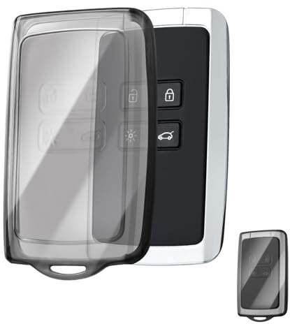 OFFCURVE Schlüsselhülle Transparent für Renault Clio 5 Dacia Sandero Duster | TPU Autoschlüssel hülle für Renault 4-Tasten schlüssel. Kompatibel mit Renault Captur Megane Kadjar Zoe Arkana Dacia Stepway