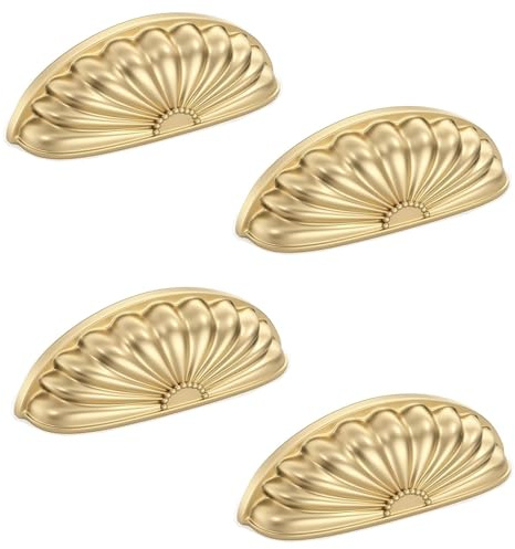 SYZOW Poignée de Coquille,4 Pièces Poignée de Coquille Gold,Poignées de Tiroir Semi-Circulaires,Poignées de Tirage de Tiroir,Boutons de Portes pour Placards (Gold)