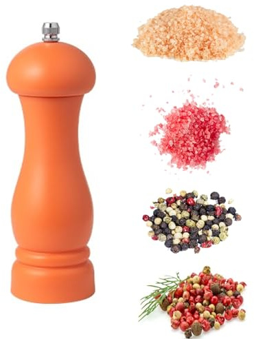 Molinillo de pimienta manual de 6 pulgadas, molinillo de pimienta con rotor de cerámica ajustable, molinillo de sal marina recargable para tu cocina (15,5 x 5 cm, naranja)