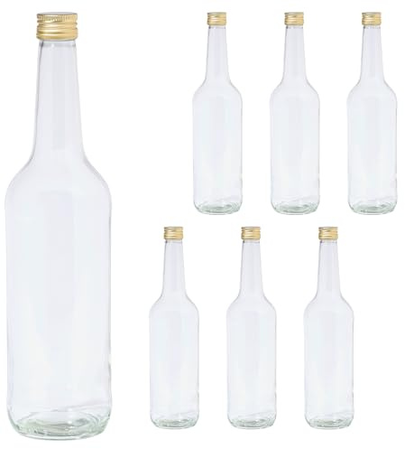 Vitrea 6 leere Glasflaschen 700ml Schraubverschluss Gold - große Flaschen zum Befüllen mit Deckel - für Saft, Getränke, Likör, Öl, Saucen - 6 Stück, PP28, Gradhals