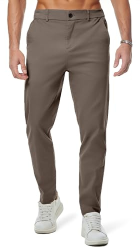 JMIERR Men's Stretch Dress Chino Pants Business Casual Essentials Elastic Waist Slim Fit Tapered Cotton Twill Work Athletic Golf Trousers Old Money Clothes, S, Greyish Brown