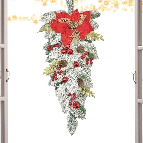 Corona de Navidad para puerta, corona de Navidad artificial con adornos, guirnalda de vacaciones al revés para puerta delantera, decoración festiva del hogar, decoración navideña vibrante para