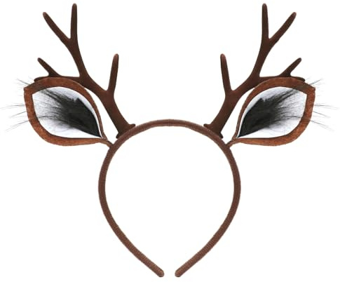 MorLuks Reh Haarreif, Reh Geweih Haarreif mit Ohren, Reh Kostüm Accessoires, Reh Kopfschmuck, Rentier Kostüm Zubehör für Kinder Erwachsene Karneval Fasching Halloween Cosplay